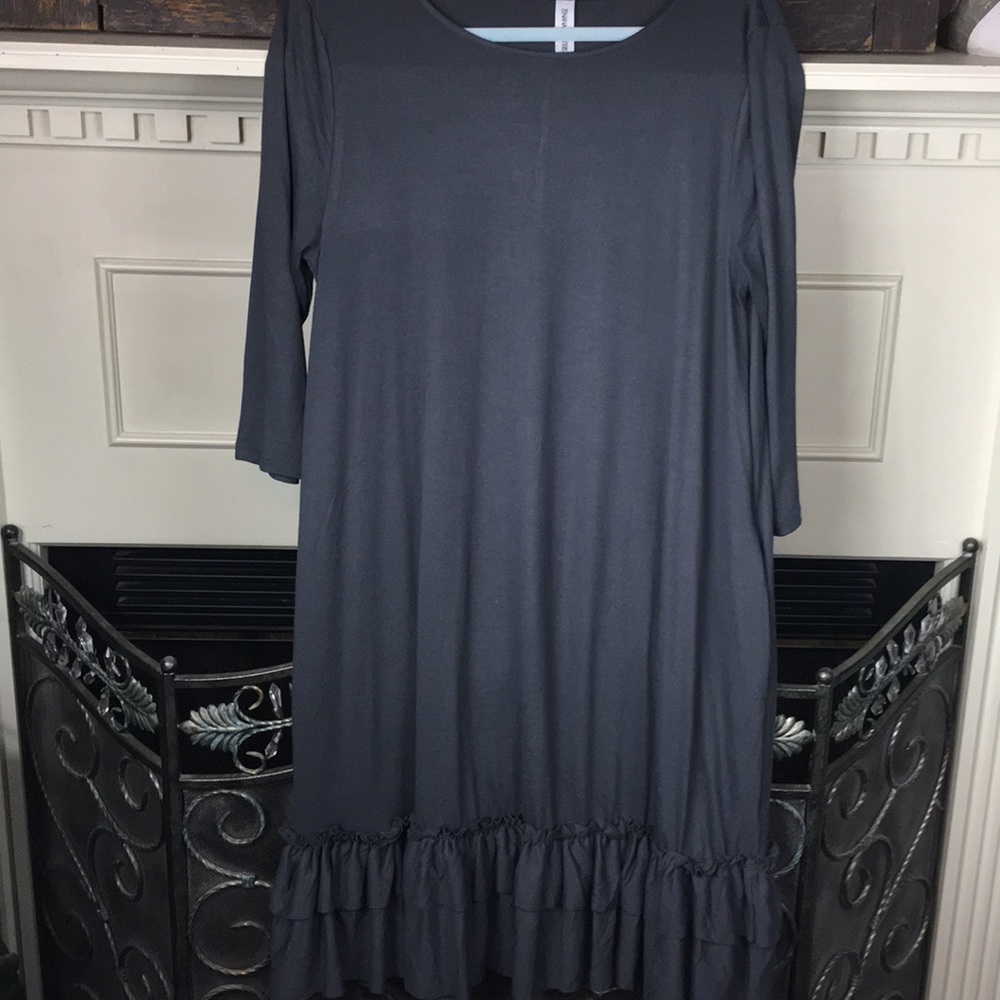Zenana Outfitters Gray Ruffle Dress